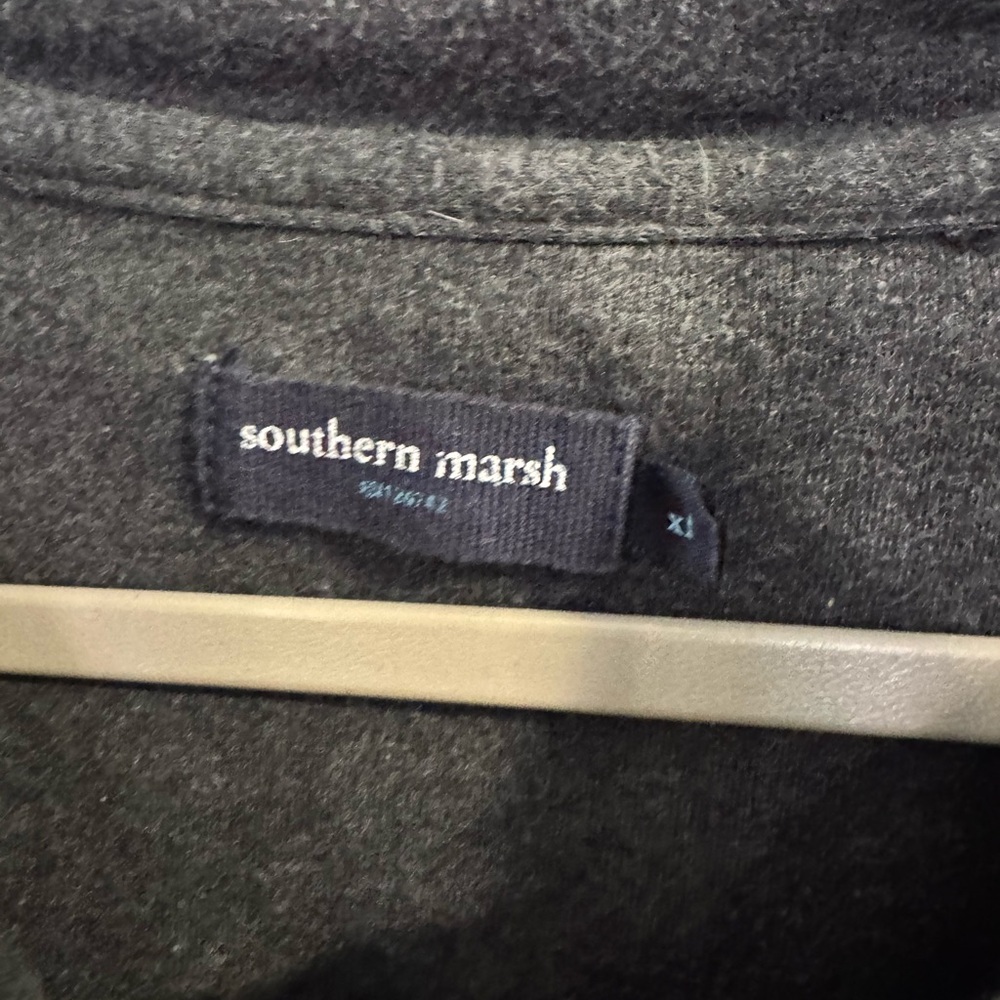Southern Marsh Dark Gray Zip Up Sweater with chocolate brown accent around zip - Picture 2 of 3